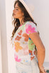 Sheer Floral Mesh Lettuce Edge Cropped Top