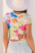 Sheer Floral Mesh Lettuce Edge Cropped Top