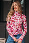 Sheer Floral Mesh Mock Neck Lettuce Trim Slim Top