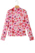 Sheer Floral Mesh Mock Neck Lettuce Trim Slim Top
