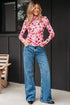 Sheer Floral Mesh Mock Neck Lettuce Trim Slim Top