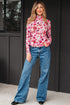 Sheer Floral Mesh Mock Neck Lettuce Trim Slim Top