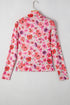 Sheer Floral Mesh Mock Neck Lettuce Trim Slim Top