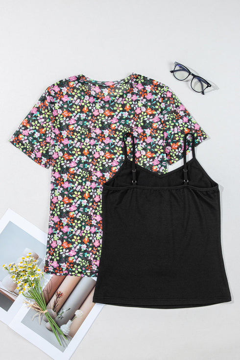 Sheer Floral Mesh Short Sleeve Round Neck Top