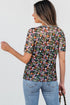 Sheer Floral Mesh Short Sleeve Round Neck Top