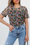 Sheer Floral Mesh Short Sleeve Round Neck Top