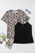 Sheer Floral Mesh Short Sleeve Round Neck Top