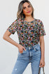 Sheer Floral Mesh Short Sleeve Round Neck Top