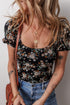 Sheer Floral Print U Neck Puff Sleeve Bodysuit