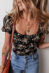 Sheer Floral Print U Neck Puff Sleeve Bodysuit