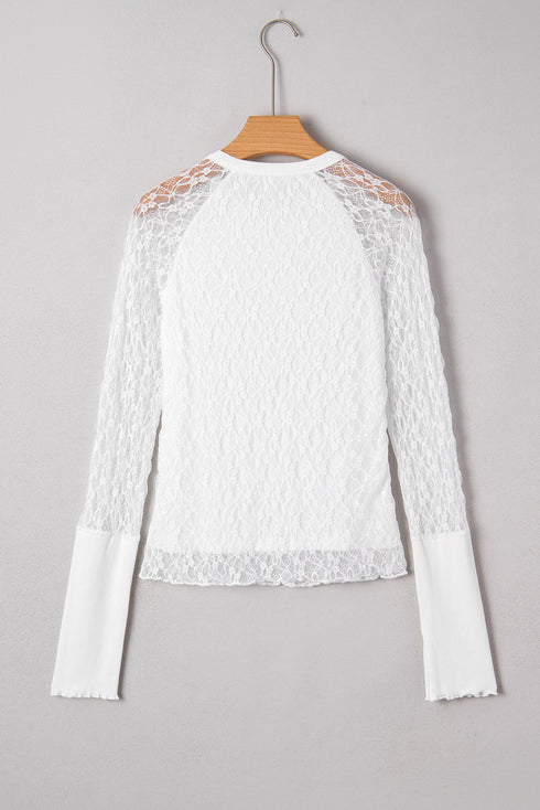 Sheer Lace Long Sleeve Slim Henley Top