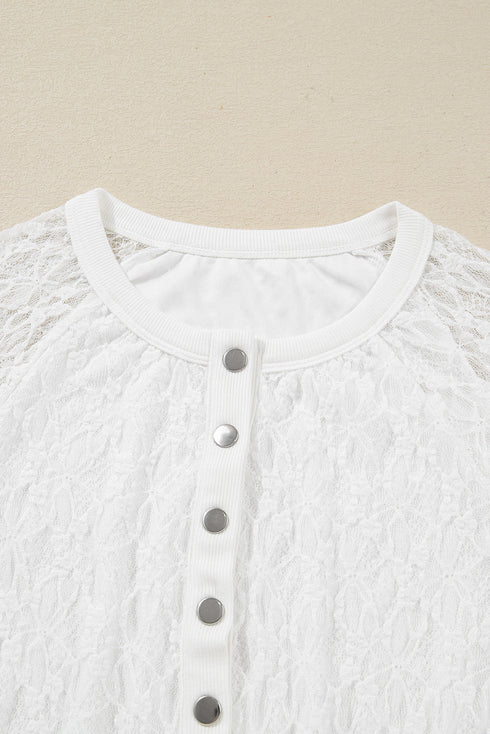 Sheer Lace Long Sleeve Slim Henley Top