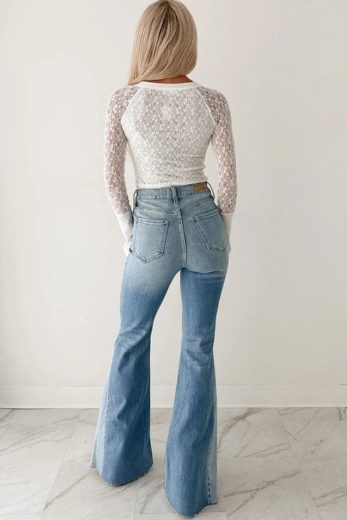 Sheer Lace Long Sleeve Slim Henley Top