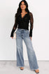 Sheer Lace Long Sleeve Slim Henley Top