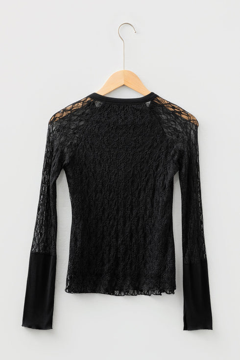 Sheer Lace Long Sleeve Slim Henley Top