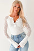 Sheer Lace Long Sleeve Slim Henley Top