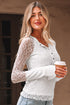 Sheer Lace Long Sleeve Slim Henley Top