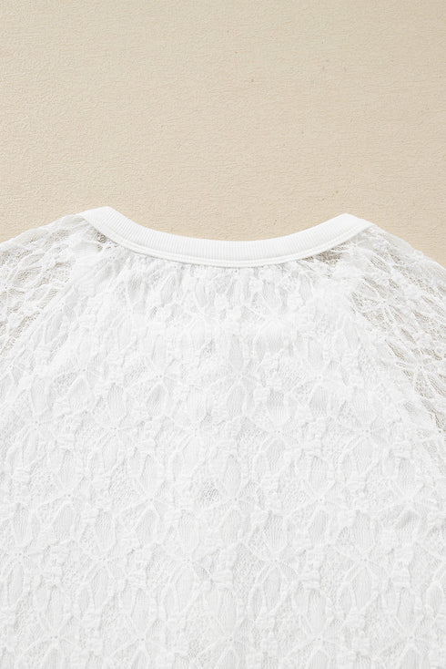 Sheer Lace Long Sleeve Slim Henley Top
