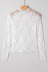 Sheer Lace Mesh Mock Neck Long Sleeve Slim Top