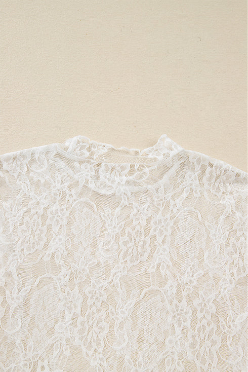 Sheer Lace Mesh Mock Neck Long Sleeve Slim Top