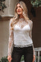 Sheer Lace Mesh Mock Neck Long Sleeve Slim Top