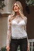 Sheer Lace Mesh Mock Neck Long Sleeve Slim Top