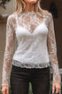 Sheer Lace Mesh Mock Neck Long Sleeve Slim Top