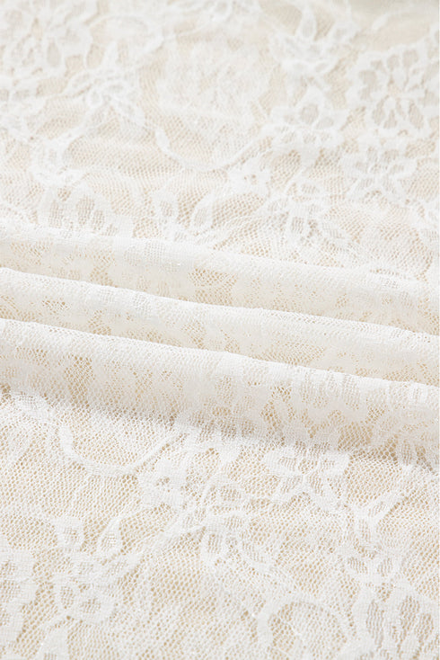 Sheer Lace Mesh Mock Neck Long Sleeve Slim Top