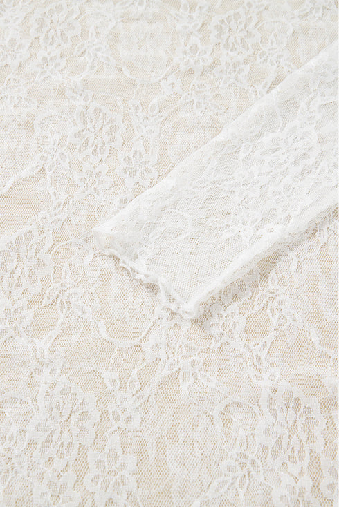 Sheer Lace Mesh Mock Neck Long Sleeve Slim Top