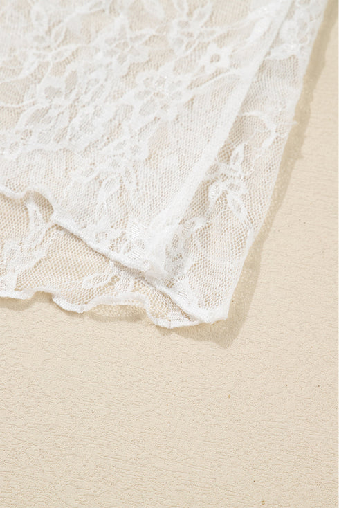 Sheer Lace Mesh Mock Neck Long Sleeve Slim Top