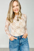 Sheer Lace Mesh Mock Neck Long Sleeve Slim Top