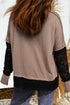 Sheer Lace Patchwork Western Style Long Sleeve Crew Neck Top