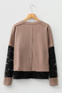 Sheer Lace Patchwork Western Style Long Sleeve Crew Neck Top