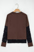 Sheer Lace Patchwork Western Style Long Sleeve Crew Neck Top