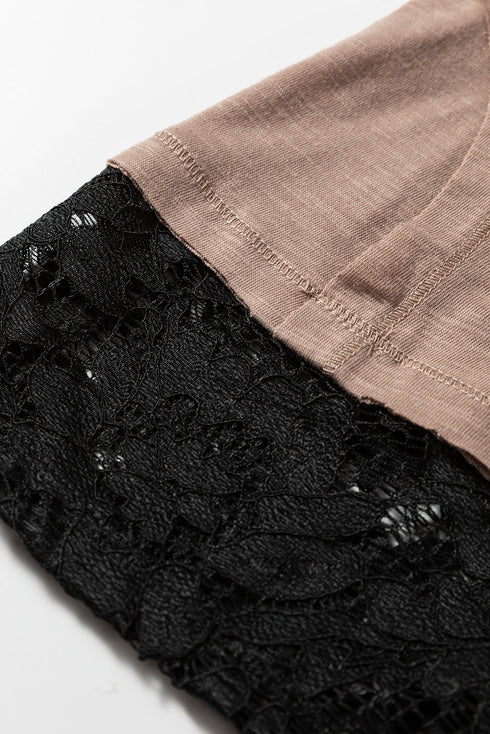 Sheer Lace Patchwork Western Style Long Sleeve Crew Neck Top