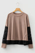 Sheer Lace Patchwork Western Style Long Sleeve Crew Neck Top