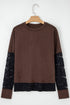 Sheer Lace Patchwork Western Style Long Sleeve Crew Neck Top