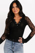 Sheer Lace Snap Henley Scalloped Hem Slim Top