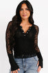 Sheer Lace Snap Henley Scalloped Hem Slim Top