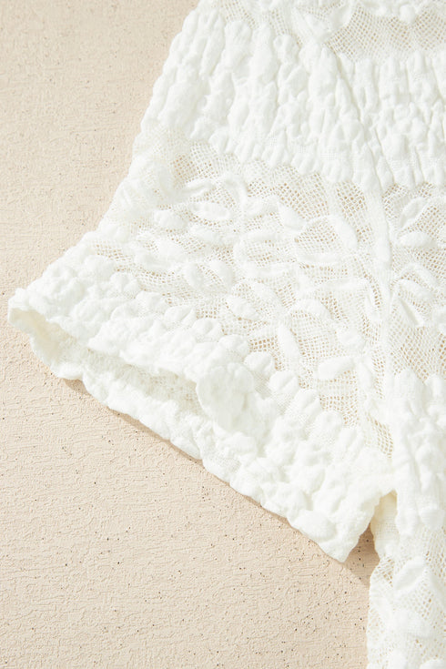 Sheer Lace Textured Patchwork Short Sleeve Top