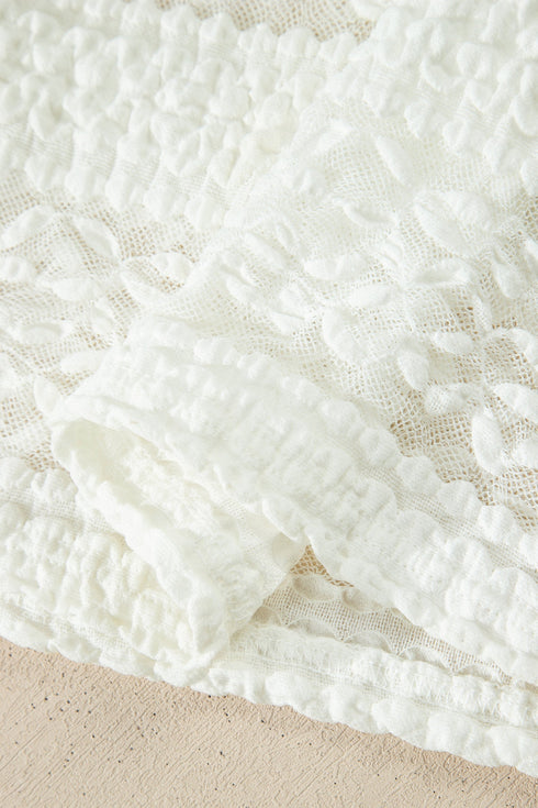 Sheer Lace Textured Patchwork Short Sleeve Top