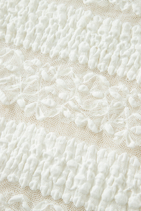 Sheer Lace Textured Patchwork Short Sleeve Top