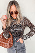 Sheer Leopard Mock Neck Mesh Long Sleeve Top