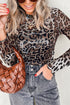 Sheer Leopard Mock Neck Mesh Long Sleeve Top