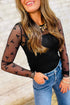 Sheer Mesh Bow Pattern Long Sleeve Layering Top