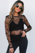 Sheer Mesh Bow Pattern Long Sleeve Layering Top