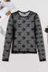 Sheer Mesh Bow Pattern Long Sleeve Layering Top