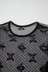 Sheer Mesh Bow Pattern Long Sleeve Layering Top
