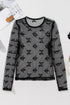 Sheer Mesh Bow Pattern Long Sleeve Layering Top