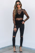 Sheer Mesh Bow Pattern Long Sleeve Layering Top